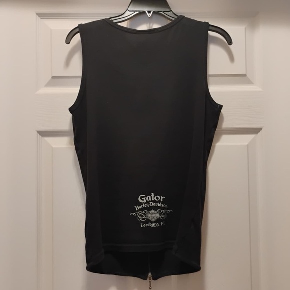 Harley-Davidson Black Zip-Up Vest Blue Decal Cotton Bike Week Shirt Size XL - Picture 3 of 7